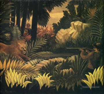 Lion de chasse Henri Rousseau Peinture à l'huile